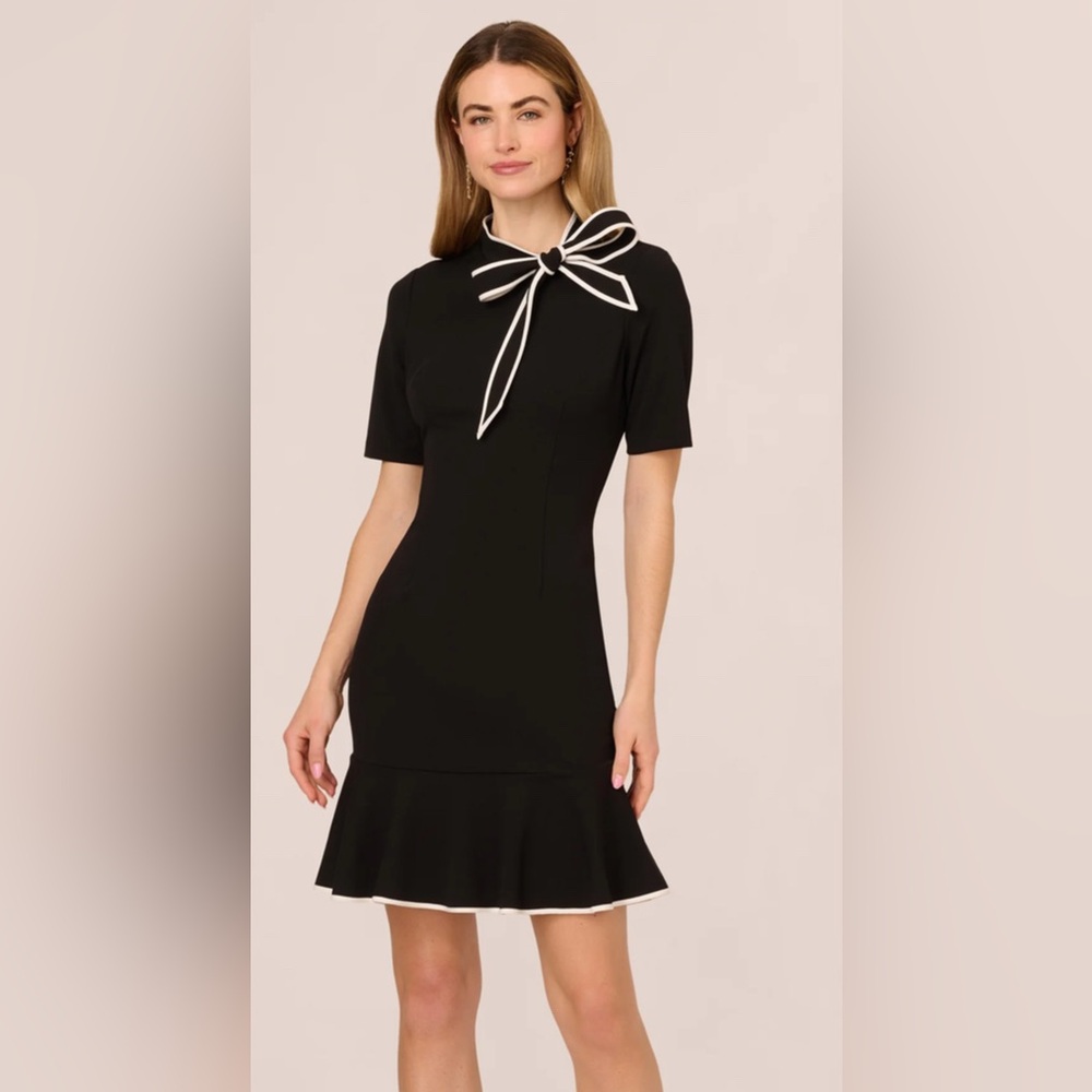 Andrianna Papell Kit Crepe Tie Neck Fit and Flare Dress